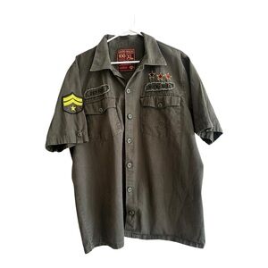 Hard Rock Cafe Military Green Button Up Short Sleeve Shirt Denver Size XL